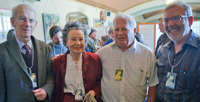 Diana at the 2010 San Francisco Silent Film Festival flanked (L to R) by Kevin Brownlow, David Shepherd, and Leonard Maltin