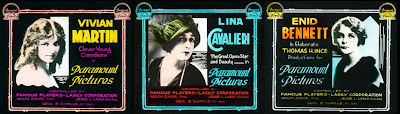 Paramount stars Vivian Martin (c. 1916-19), Lina Cavalieri (c. 1917-19), and Enid Bennett (c. 1918-20)