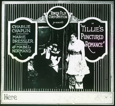 Slide for Tower Film re-issue of Tillie's Puntured Romance, originally released by Keystone December 21, 1914