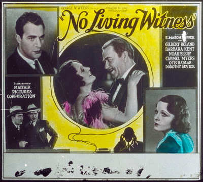 Barbara Kent featured in coming attraction slide for No Living Witness (1932)