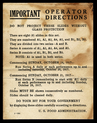 Government issued instructions for exhibiting Food Pledge slides (1917)