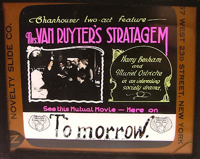 Advertising slide for Mrs. Van Ruyter's Stratagem (1914)
